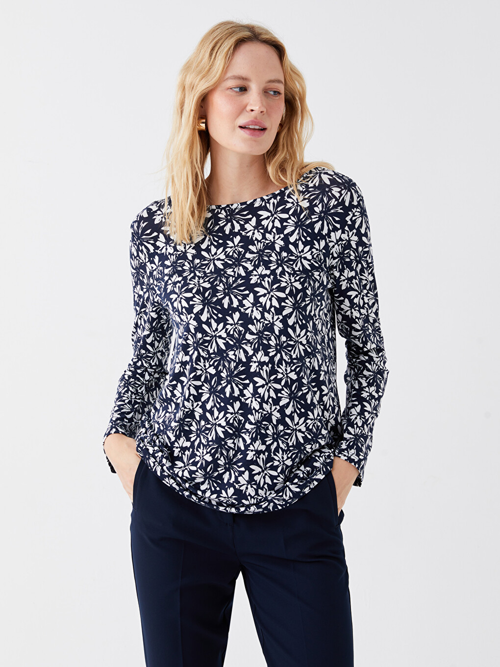 Tricou Cu Guler Rotund Imprimat Cu Mânecă Lungă Pentru Femei