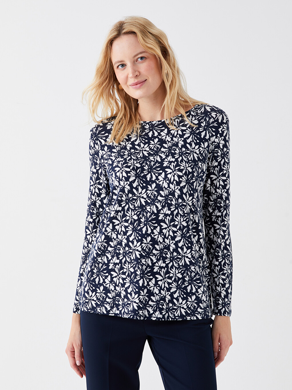 Tricou Cu Guler Rotund Imprimat Cu Mânecă Lungă Pentru Femei-1