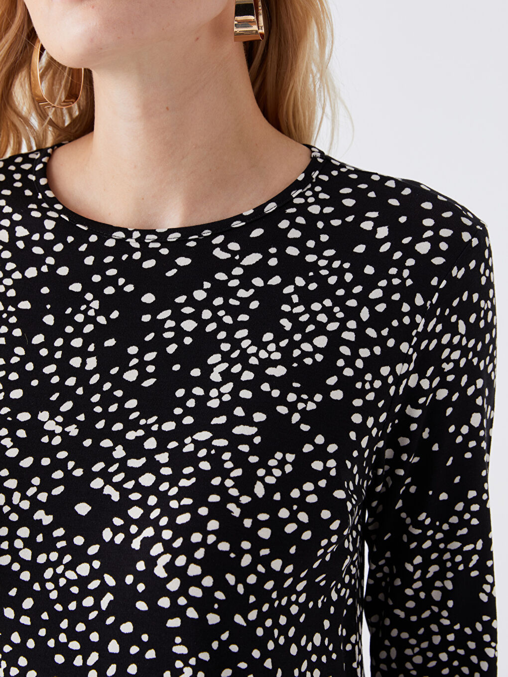 Crew Neck Patterned Long Sleeve Women's T-Shirt-3