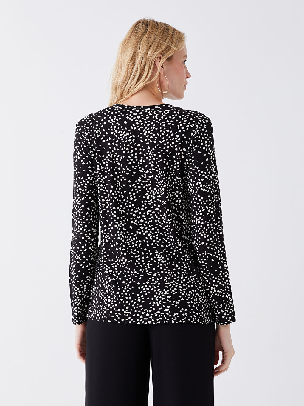 Crew Neck Patterned Long Sleeve Women's T-Shirt-4