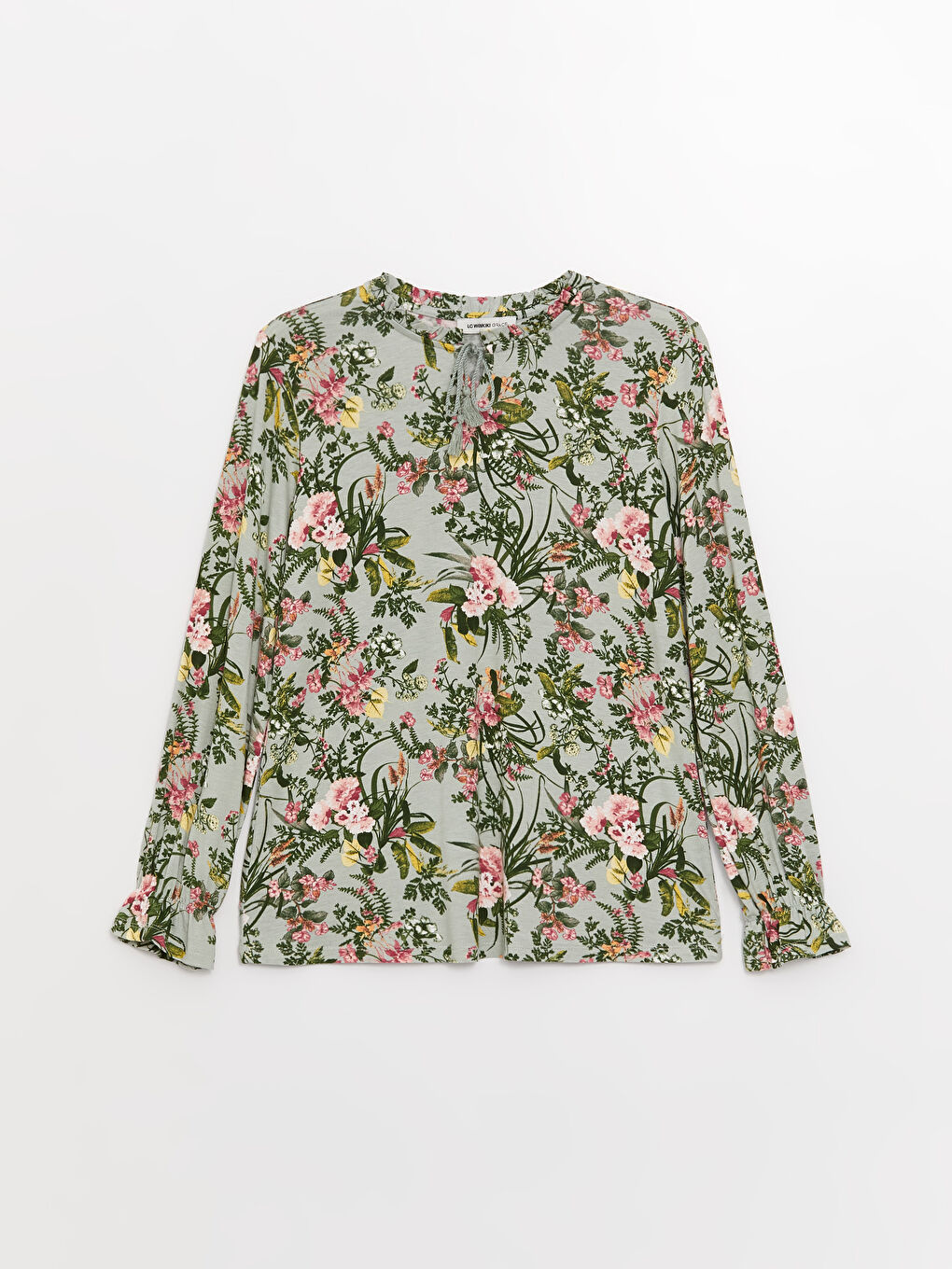 بلوزة كم طويل بياقة مربوطة مُزهر للسيدات-5