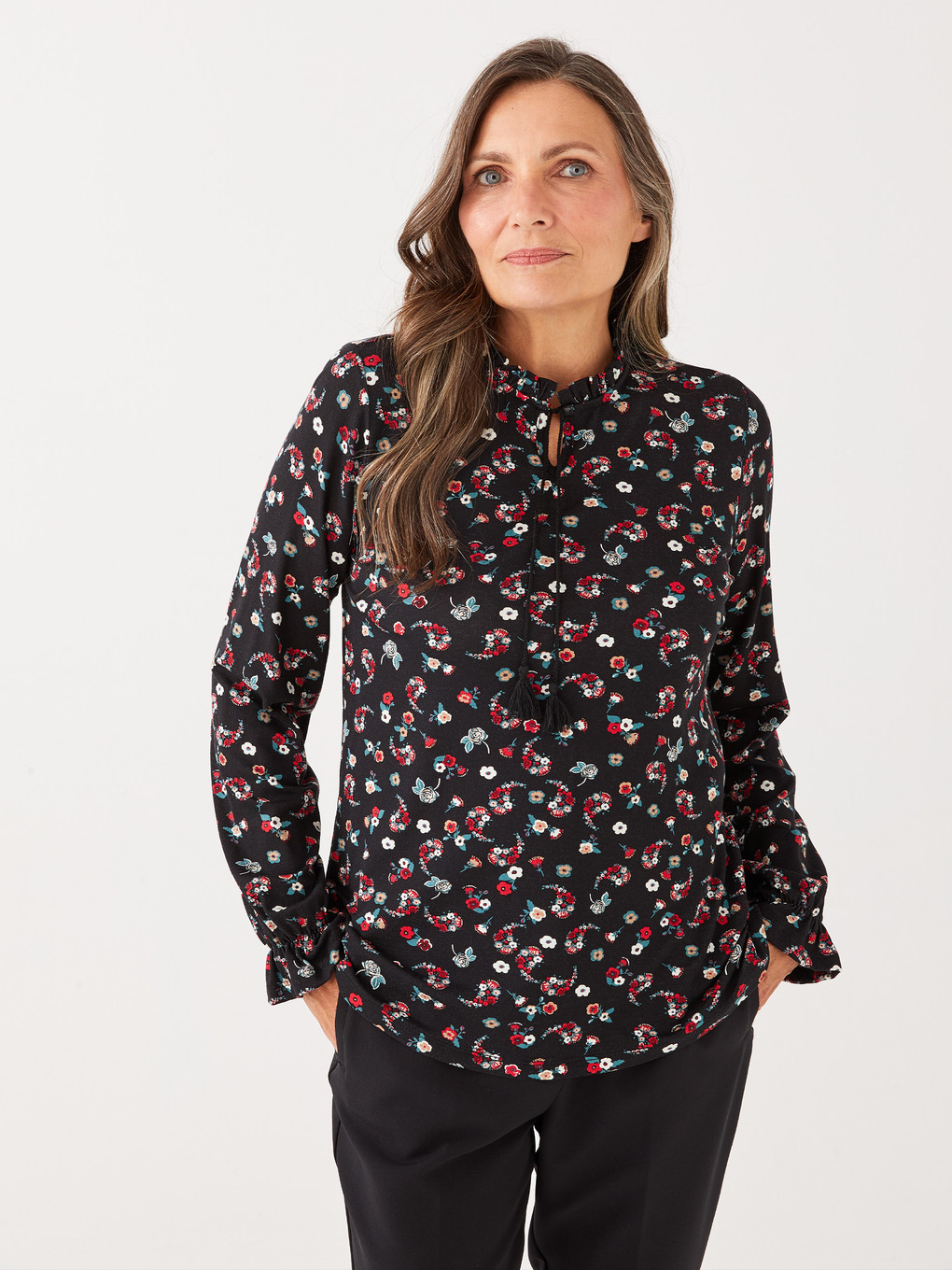 Tie Neck Floral Long Sleeve Women's Blouse