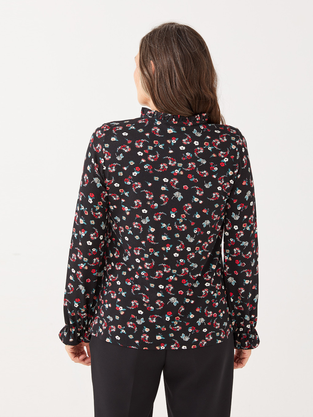 Tie Neck Floral Long Sleeve Women's Blouse-4