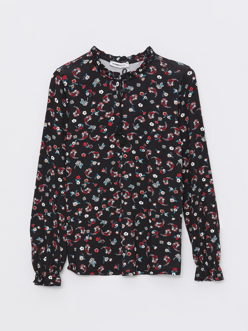 Tie Neck Floral Long Sleeve Women's Blouse-5