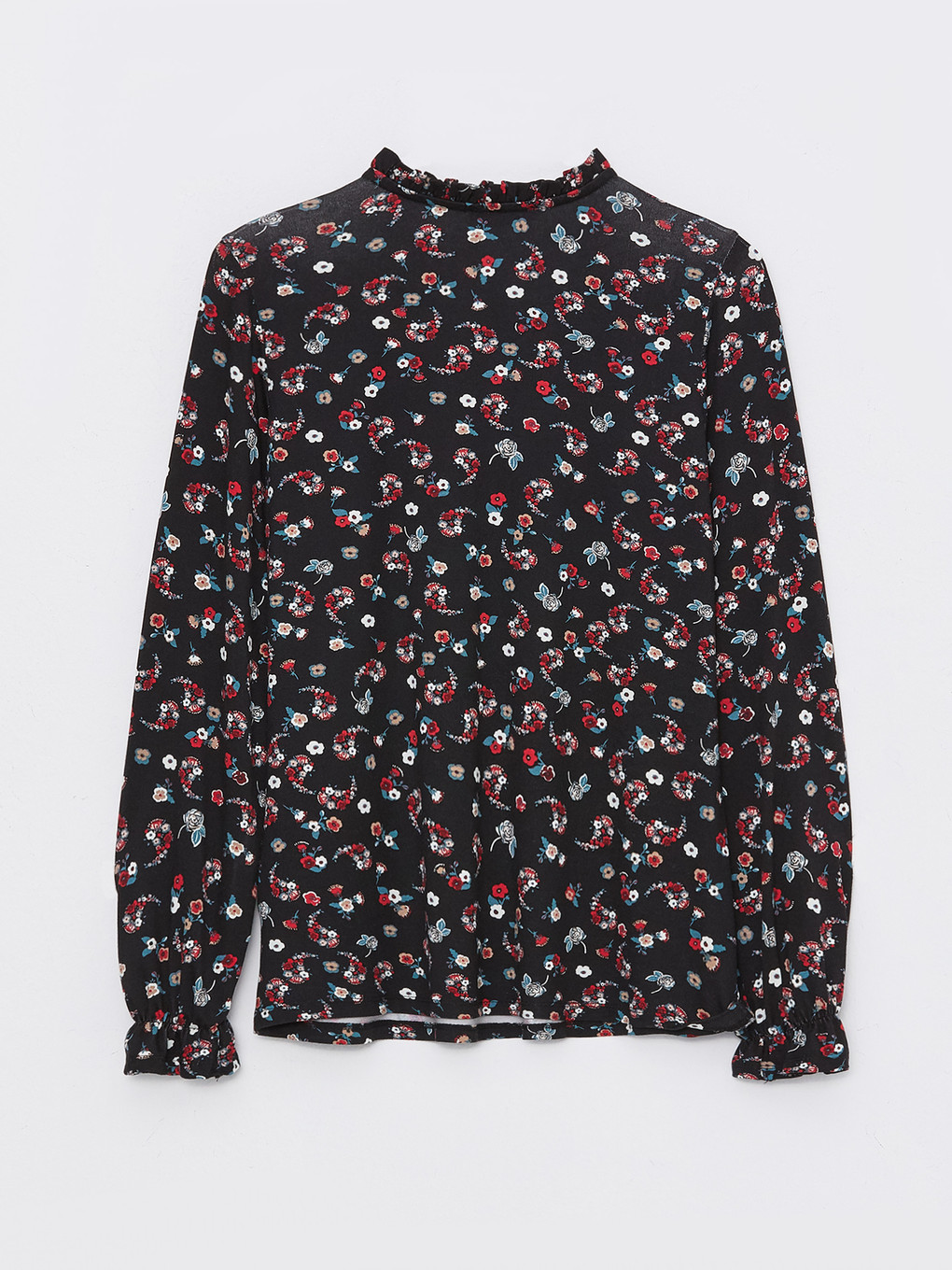 Tie Neck Floral Long Sleeve Women's Blouse-6