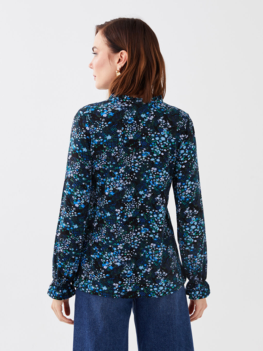 Tie Neck Patterned Long Sleeve Women's Blouse-4