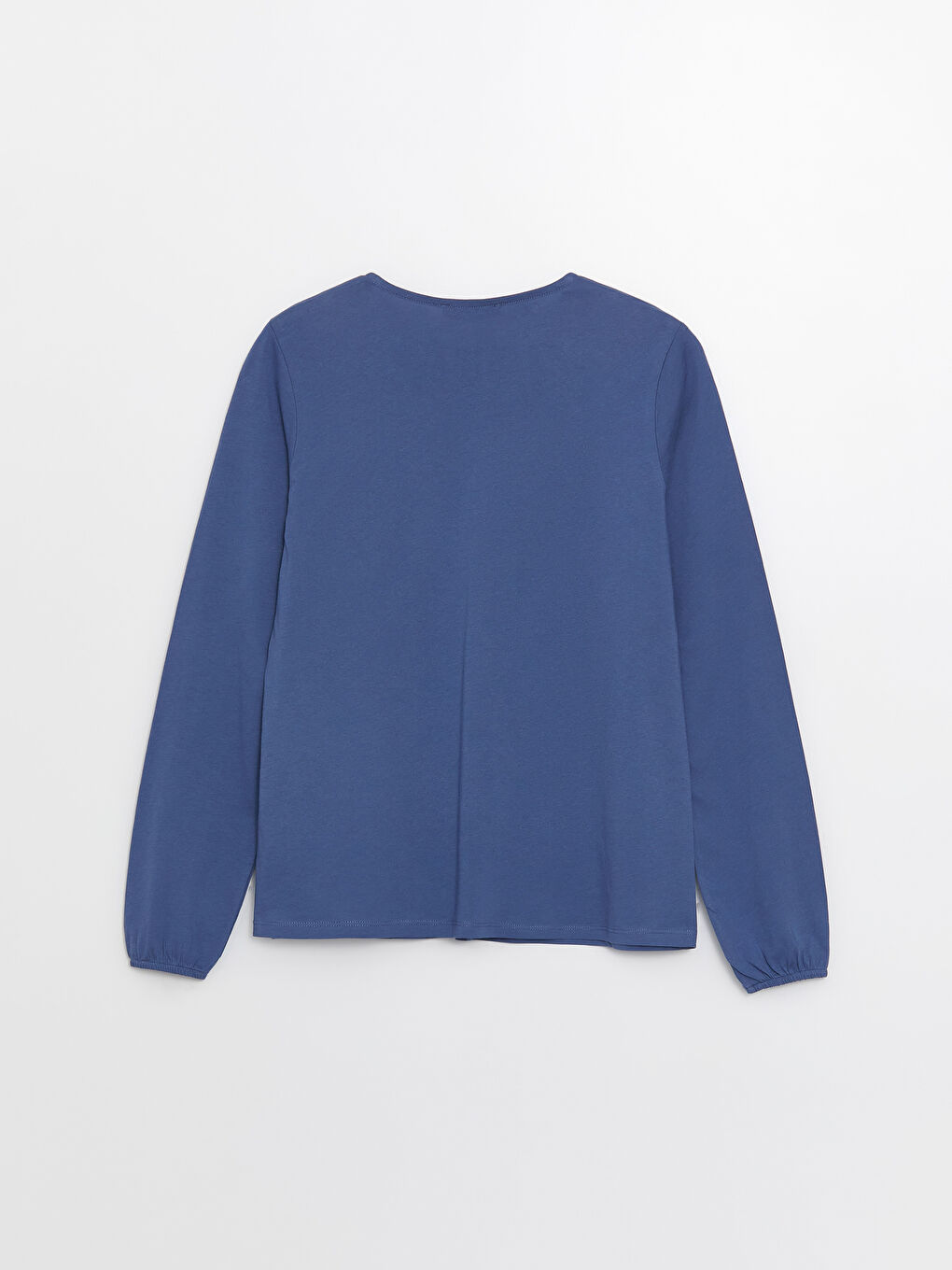 İndigo Bağlamalı Yaka Nakışlı Uzun Kollu Kadın Tişört-6