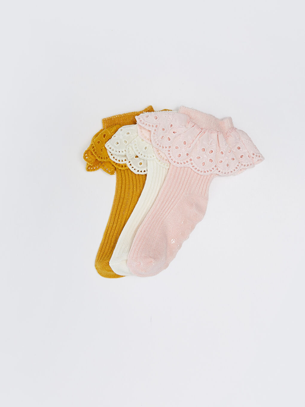 Pembe Dantel Detaylı Kız Bebek Soket Çorap 3'lü-2
