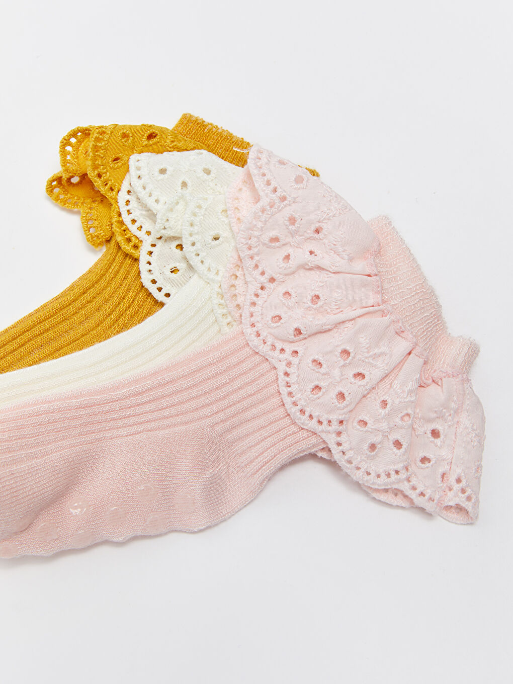 Pembe Dantel Detaylı Kız Bebek Soket Çorap 3'lü-4