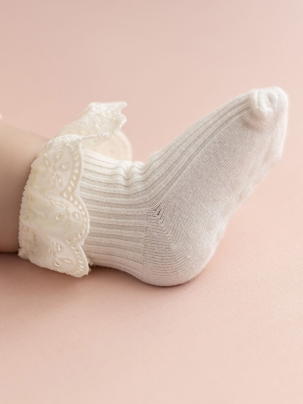 Pembe Dantel Detaylı Kız Bebek Soket Çorap 3'lü