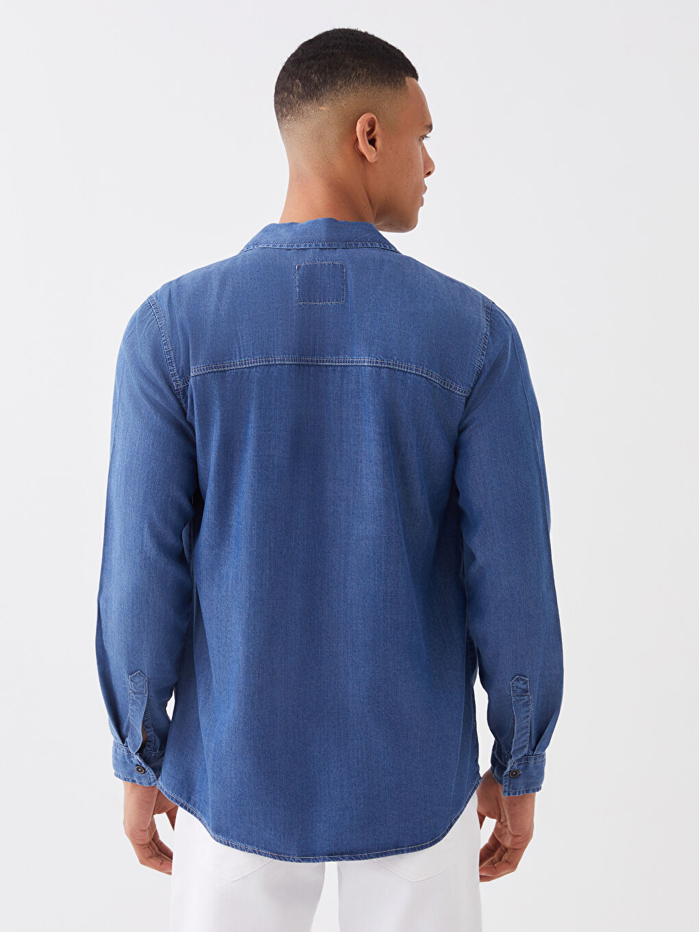 Regular Fit Long Sleeve Men's Denim Shirt-4
