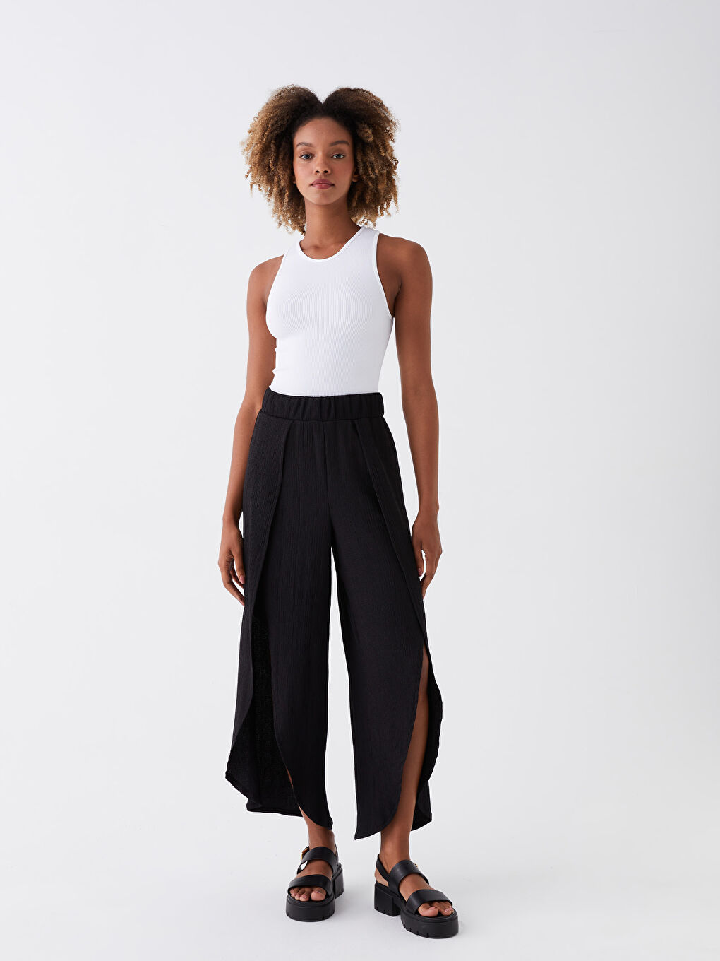 Beyaz Kadın Bisiklet Yaka Düz Crop-2