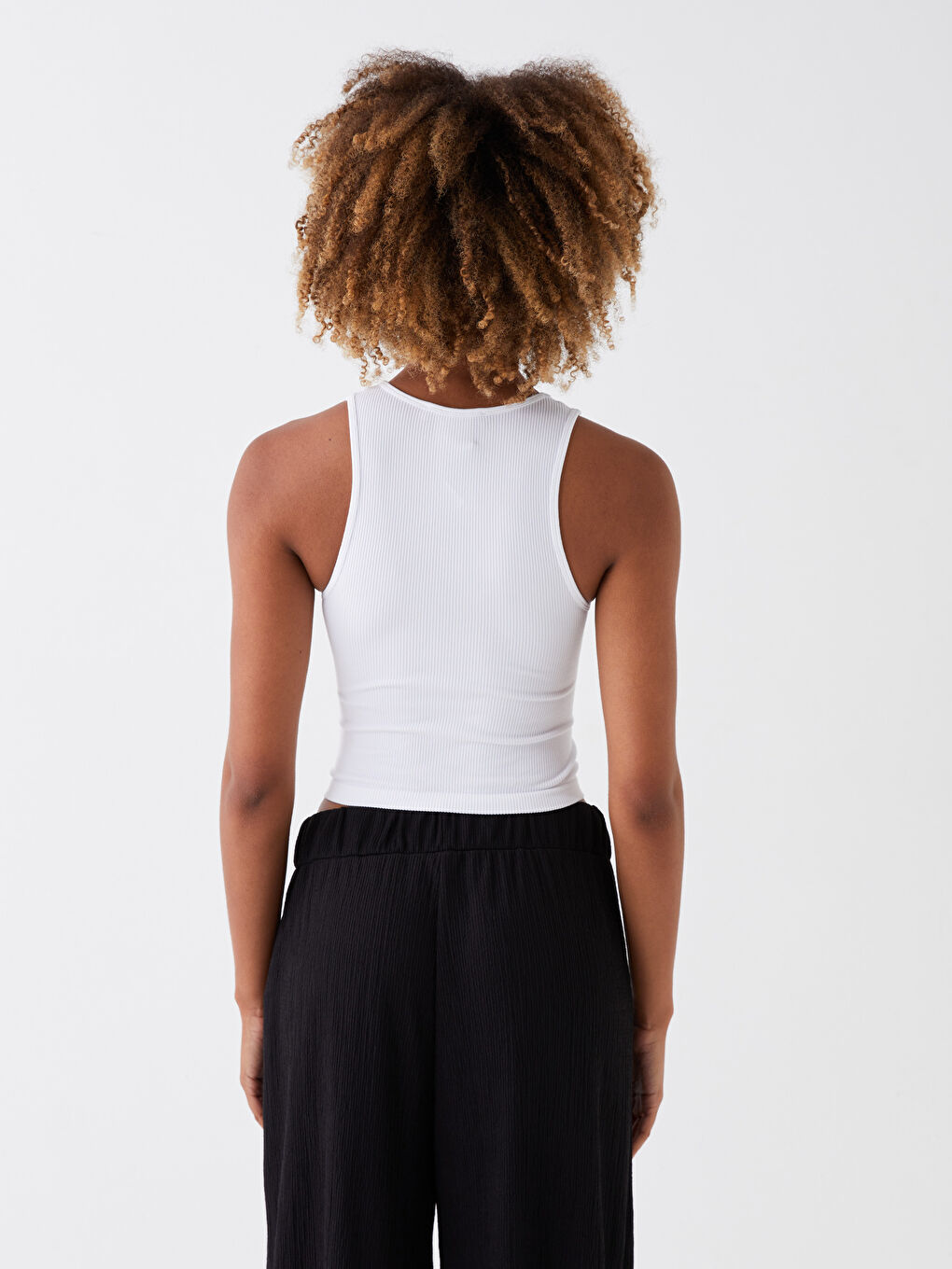 Beyaz Kadın Bisiklet Yaka Düz Crop-4