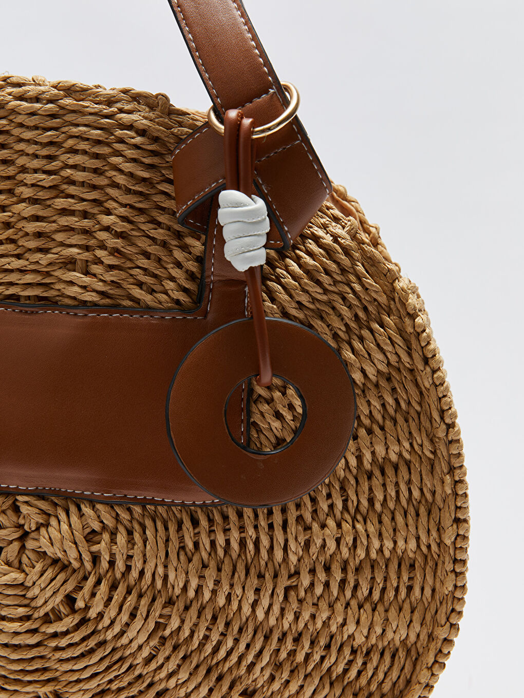 LCW ACCESSORIES Bej Yuvarlak Hasır Kadın Omuz Çantası - 5