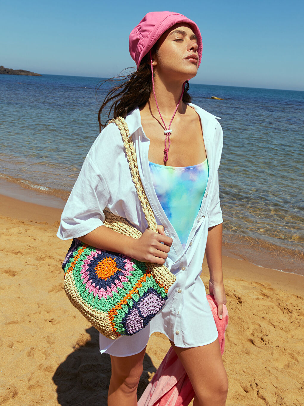 Sac d'épaule en paille à motifs pour Femmes-1