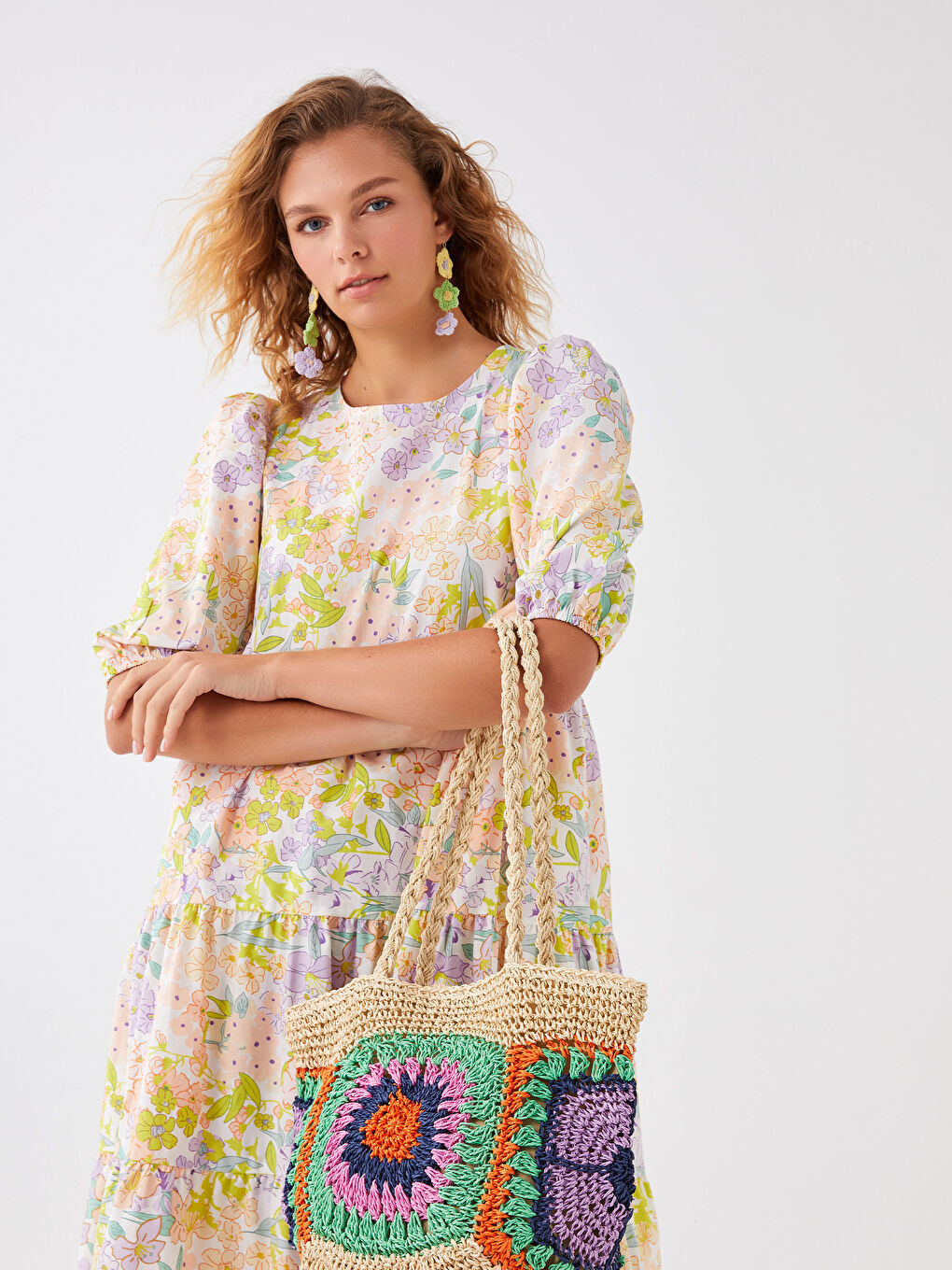 Sac d'épaule en paille à motifs pour Femmes-2