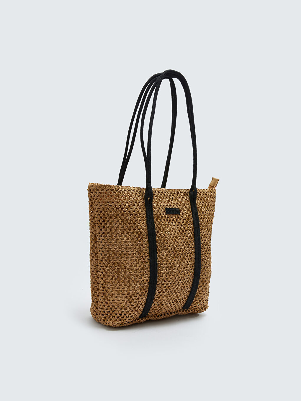 Bej Etiket Detaylı Hasır Kadın Omuz Çantası-4