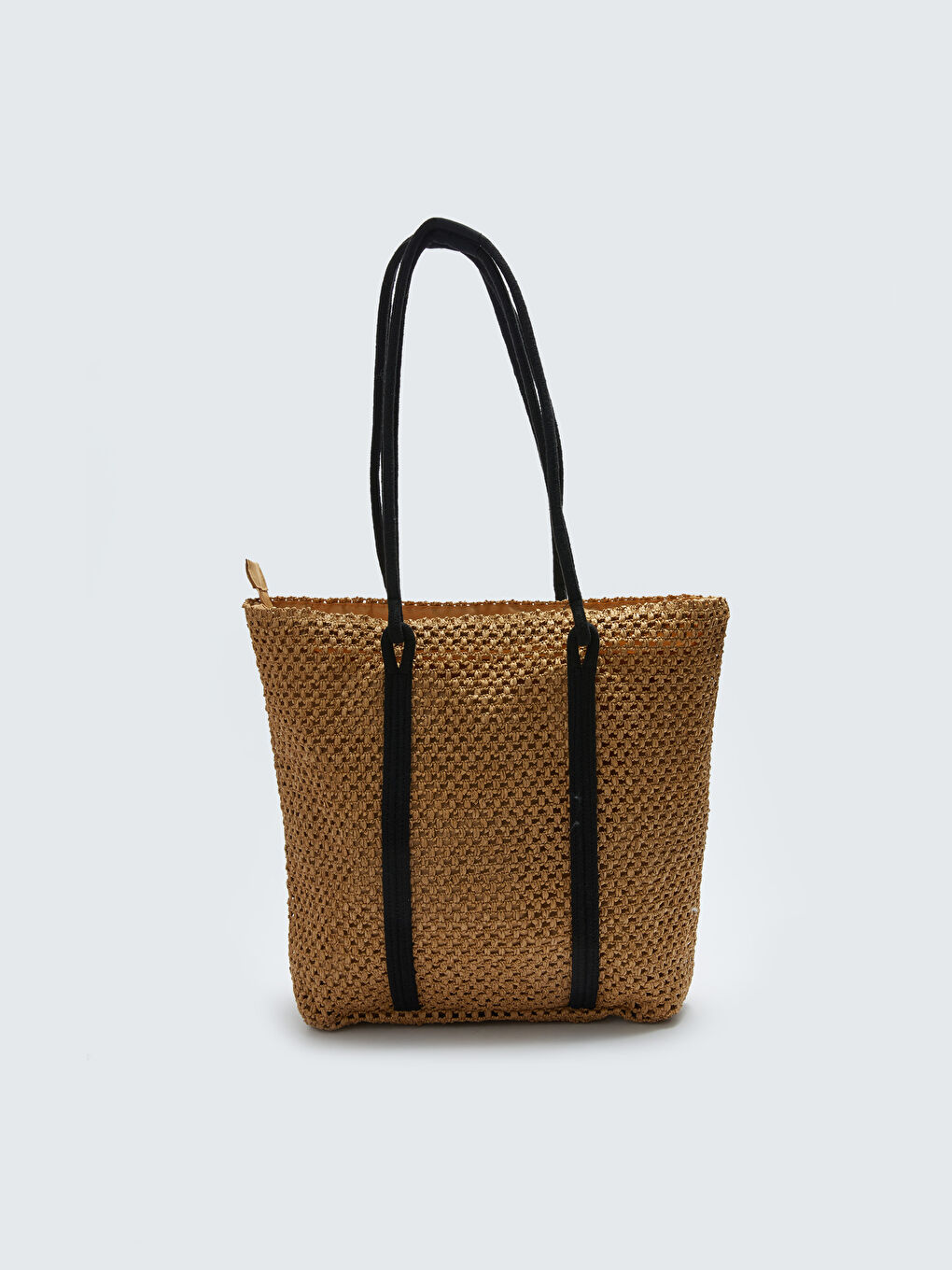 Bej Etiket Detaylı Hasır Kadın Omuz Çantası-5