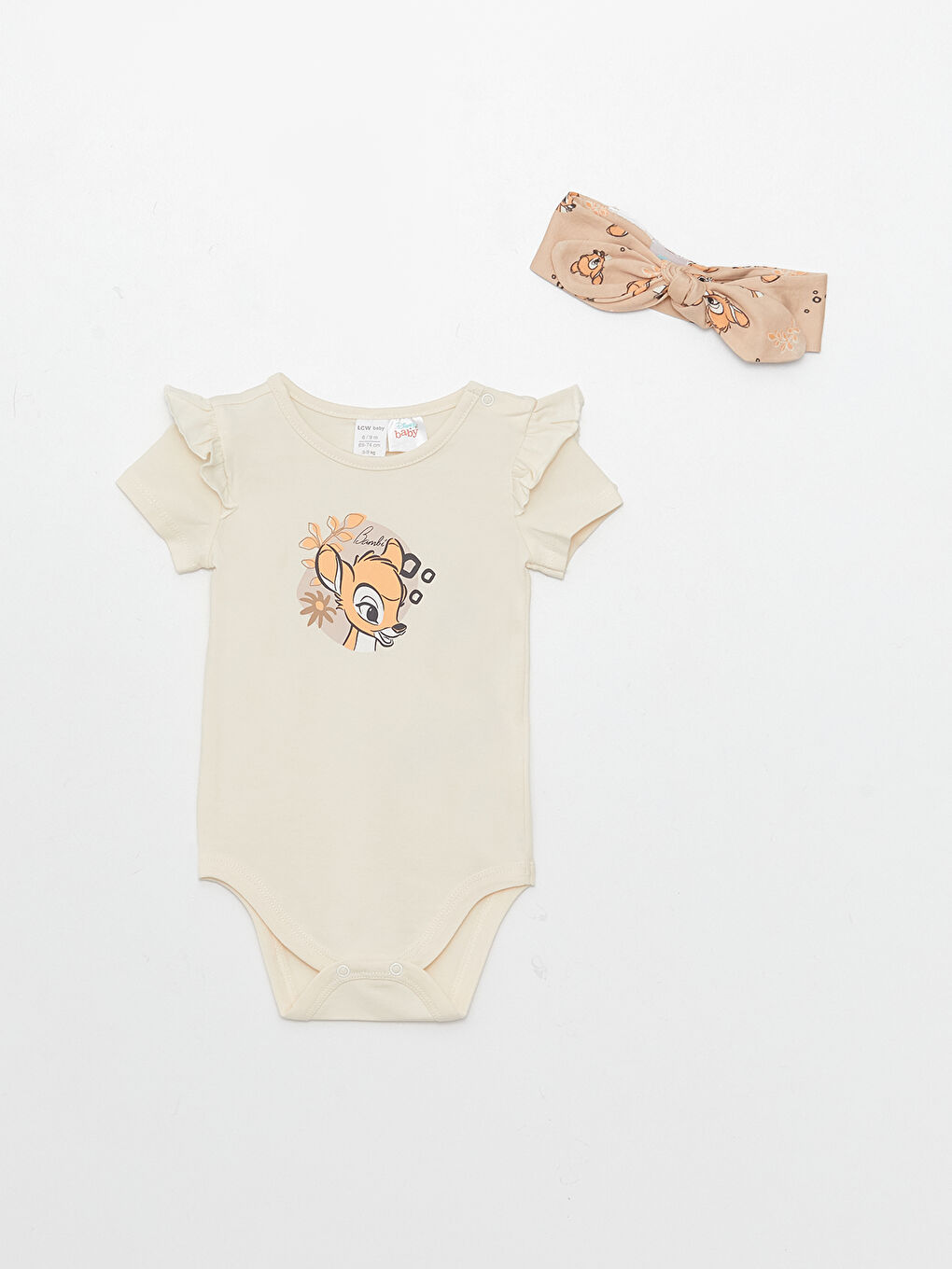 Crew Neck Short Sleeve Bambi Printed Baby Girl 3-Piece Set-1