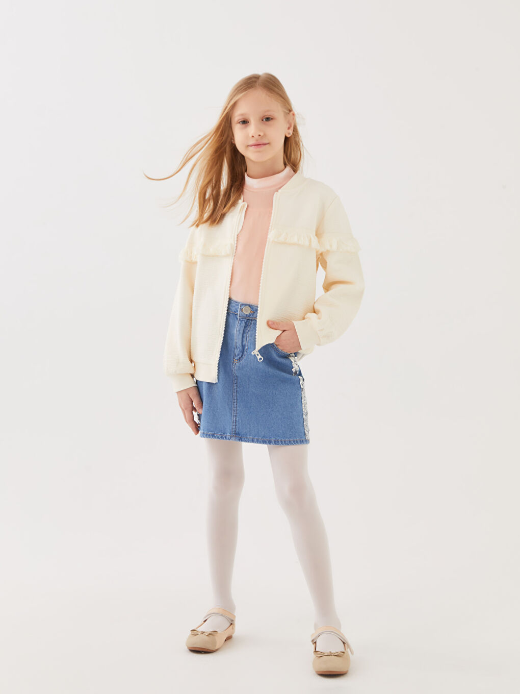 Sequin Embroidered Girl Jean Skirt