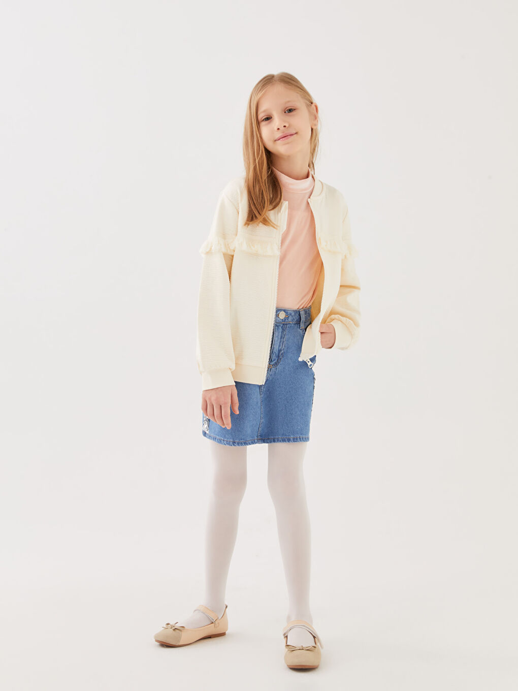 Sequin Embroidered Girl Jean Skirt-1