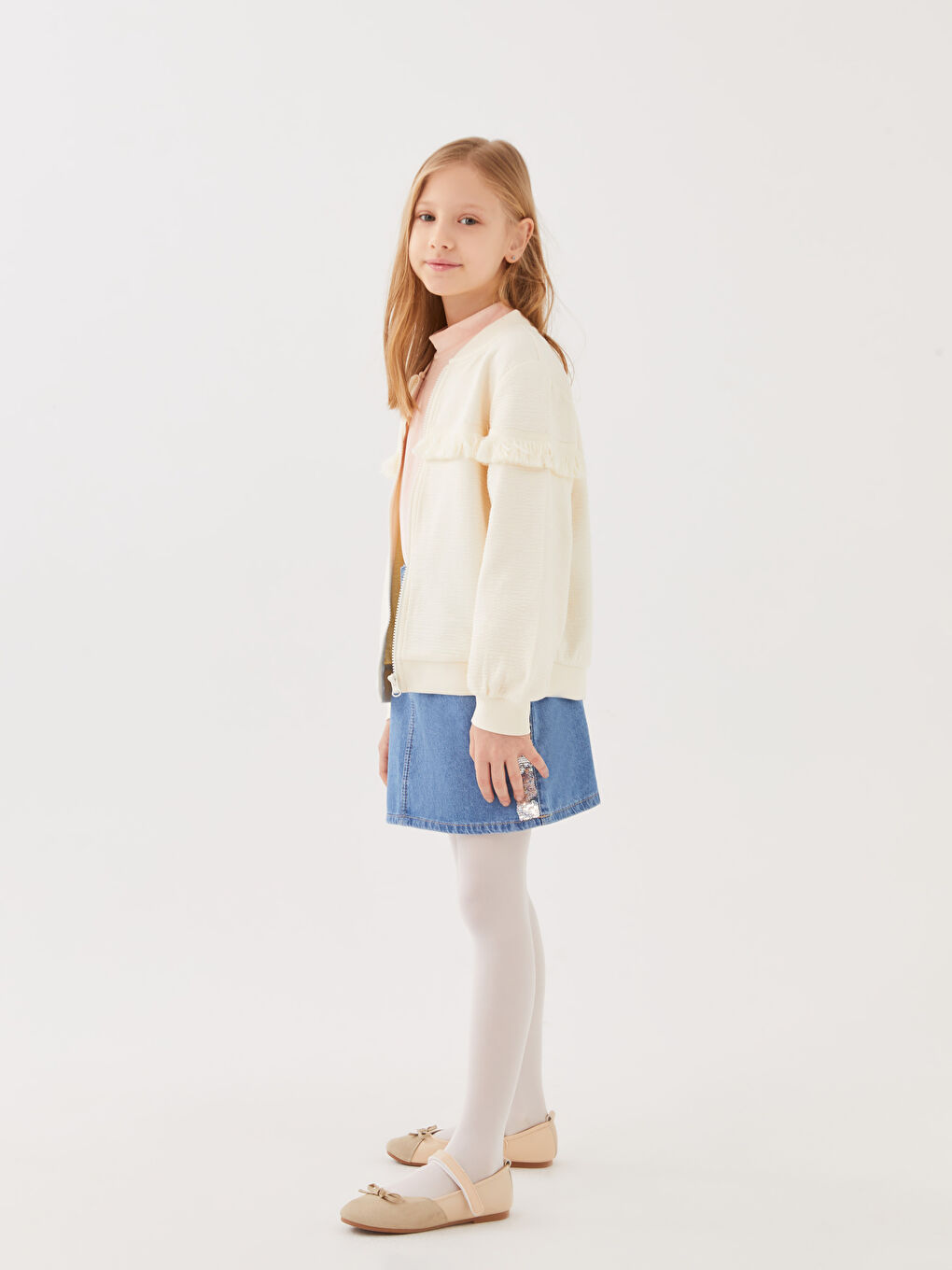 Sequin Embroidered Girl Jean Skirt-2
