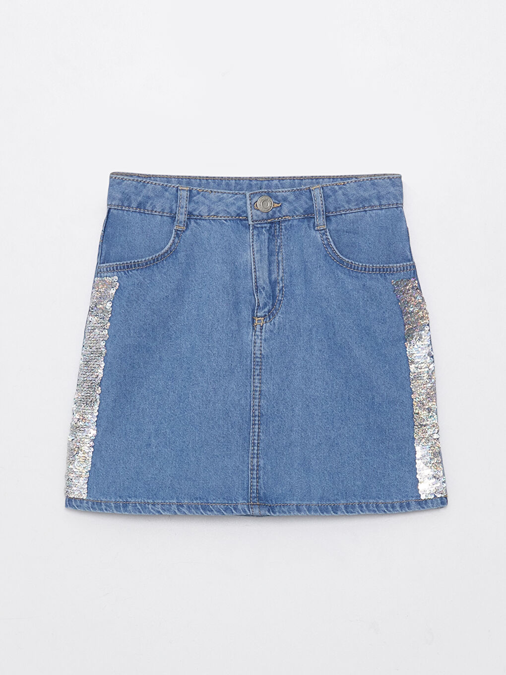 Sequin Embroidered Girl Jean Skirt-3