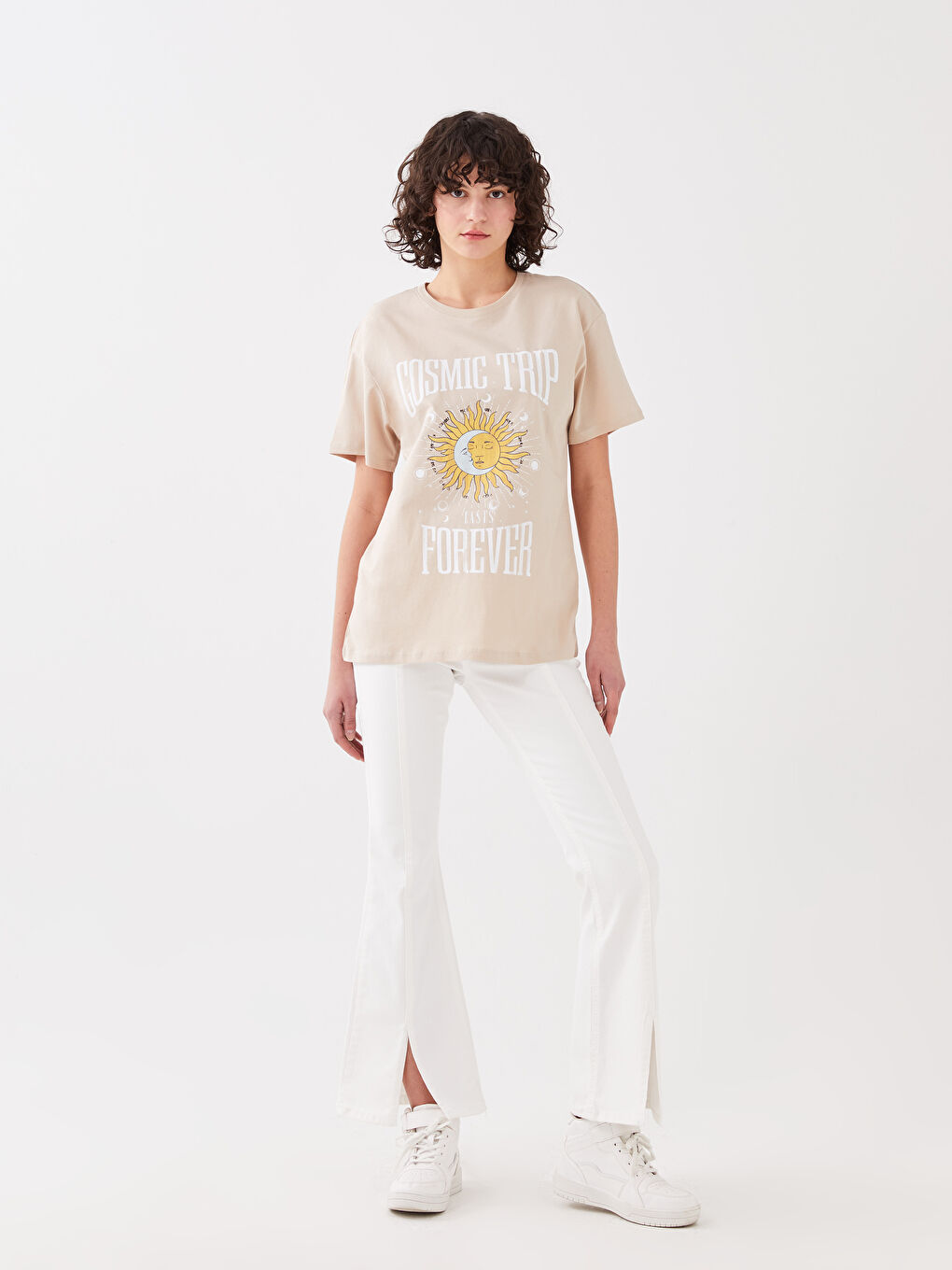 Tricou cu Guler Rotund Imprimat și Mânecă Scurtă pentru Femei-2