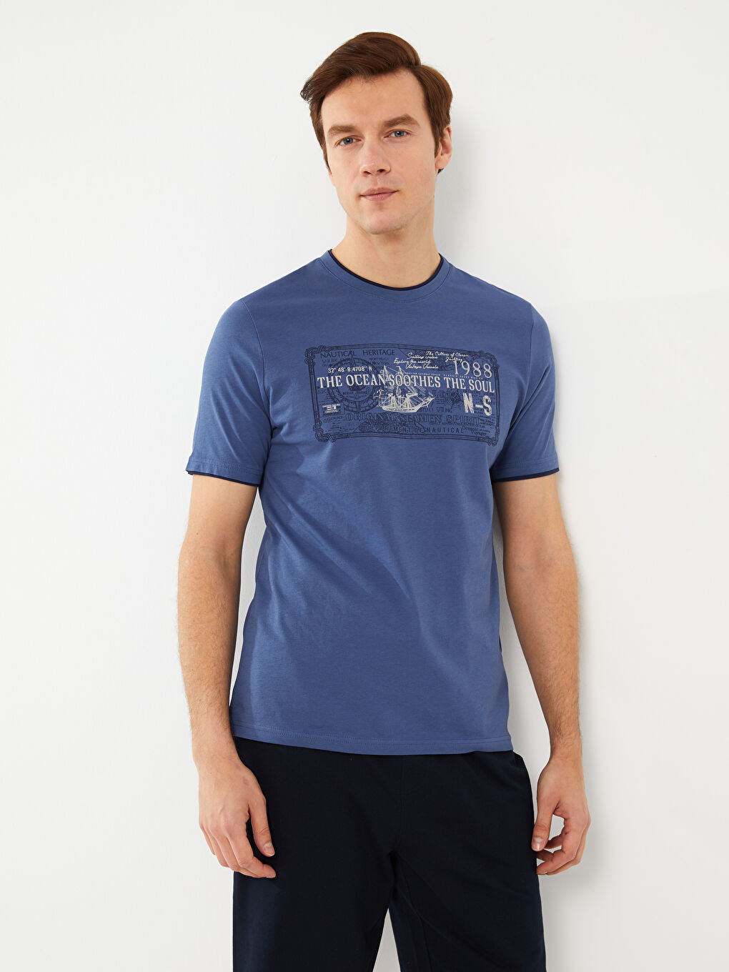 İndigo Bisiklet Yaka Kısa Kollu Baskılı Penye Erkek Tişört