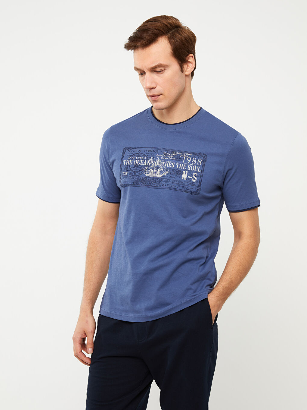İndigo Bisiklet Yaka Kısa Kollu Baskılı Penye Erkek Tişört-1