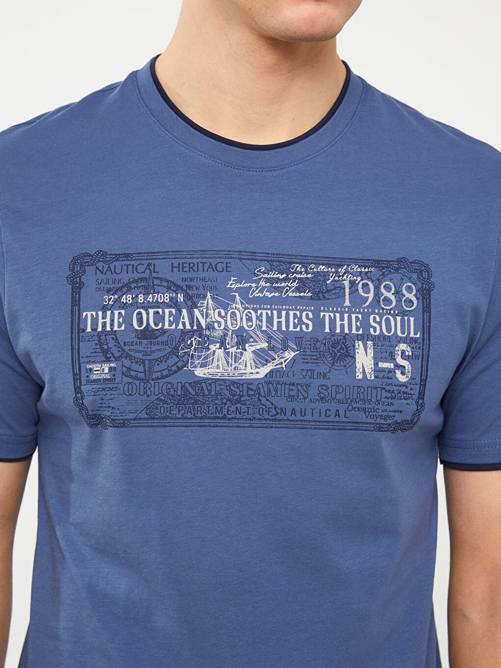 İndigo Bisiklet Yaka Kısa Kollu Baskılı Penye Erkek Tişört-3