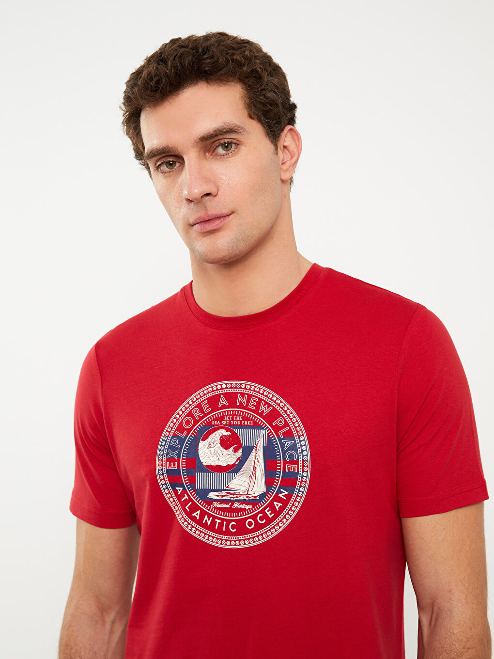 Kırmızı Bisiklet Yaka Kısa Kollu Baskılı Penye Erkek Tişört-2