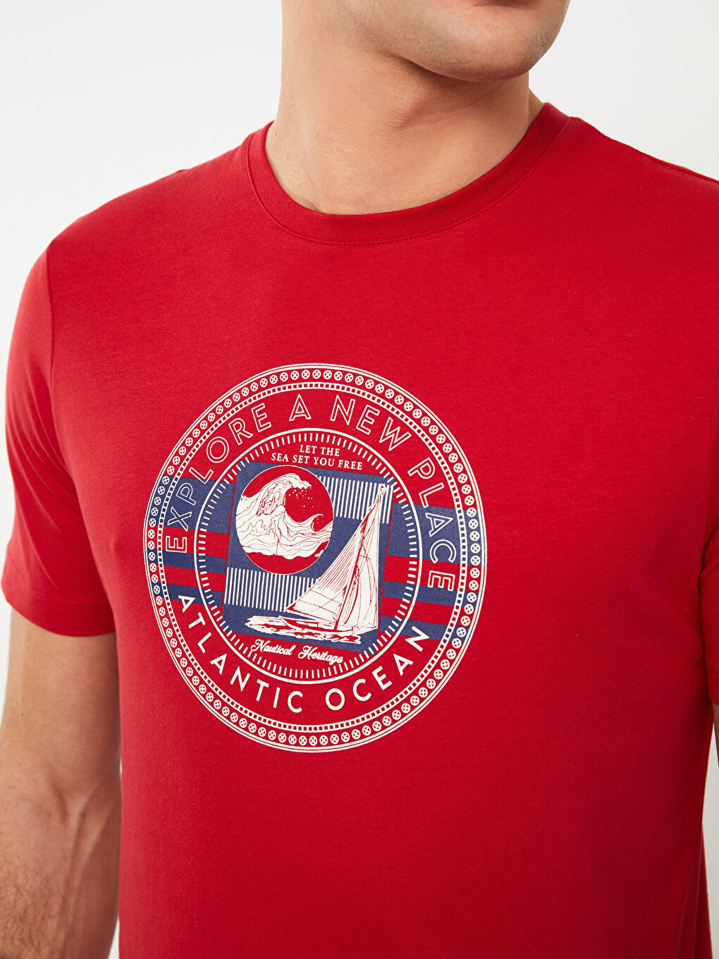 Kırmızı Bisiklet Yaka Kısa Kollu Baskılı Penye Erkek Tişört-3