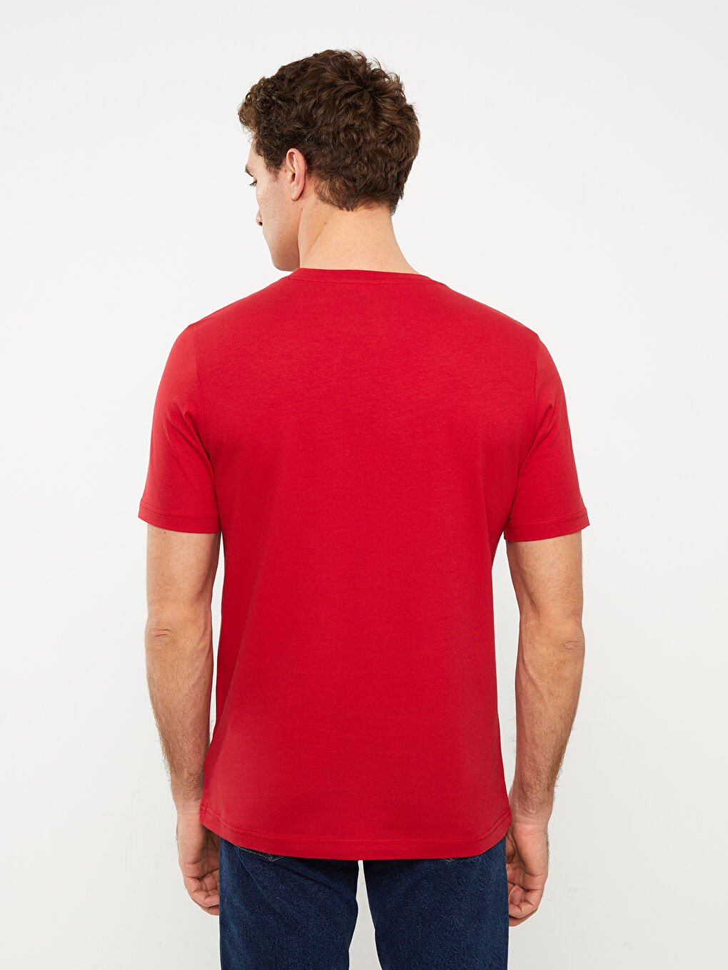 Kırmızı Bisiklet Yaka Kısa Kollu Baskılı Penye Erkek Tişört-4
