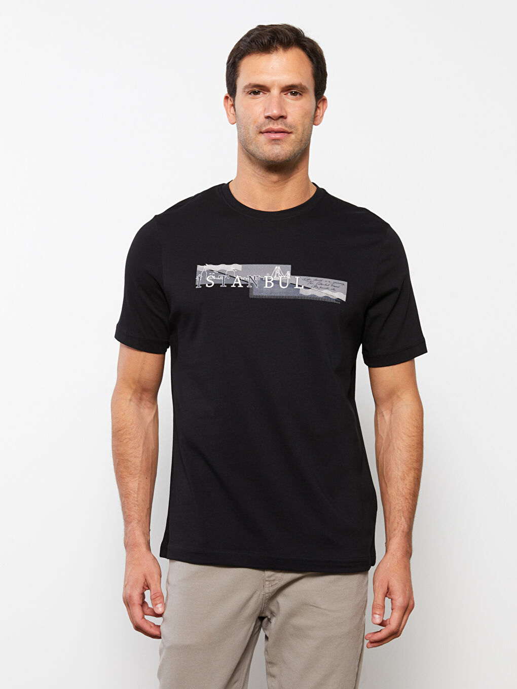 Crew Neck Short Sleeve Printed Combed Cotton Men's T-shirt