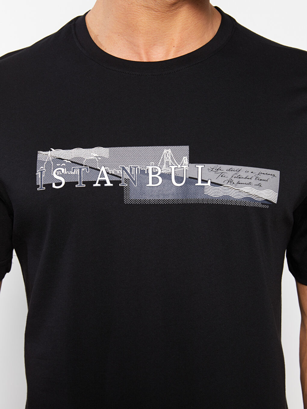 Crew Neck Short Sleeve Printed Combed Cotton Men's T-shirt-3