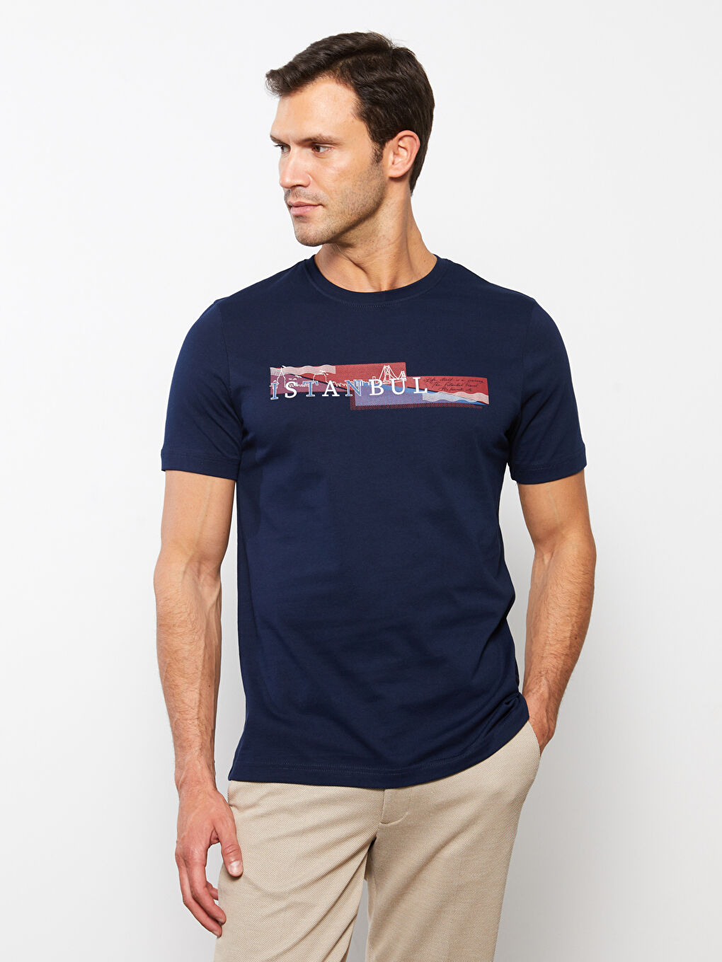 تيشيرت رجالي ياقة دائرية كم قصير مطبوع قطن ممشط-2