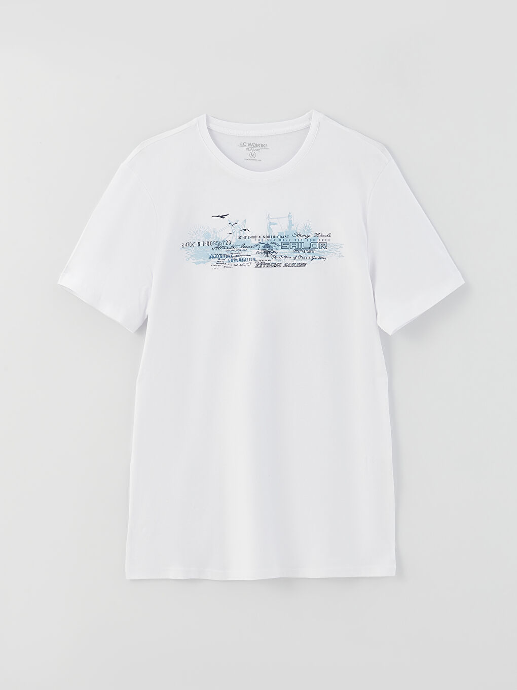 Beyaz Bisiklet Yaka Kısa Kollu Baskılı Penye Erkek Tişört-5