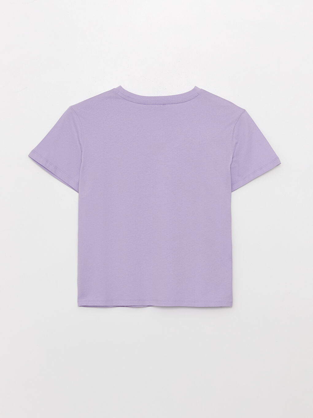 Lila Bisiklet Yaka Baskılı Kısa Kollu Kadın Tişört-6
