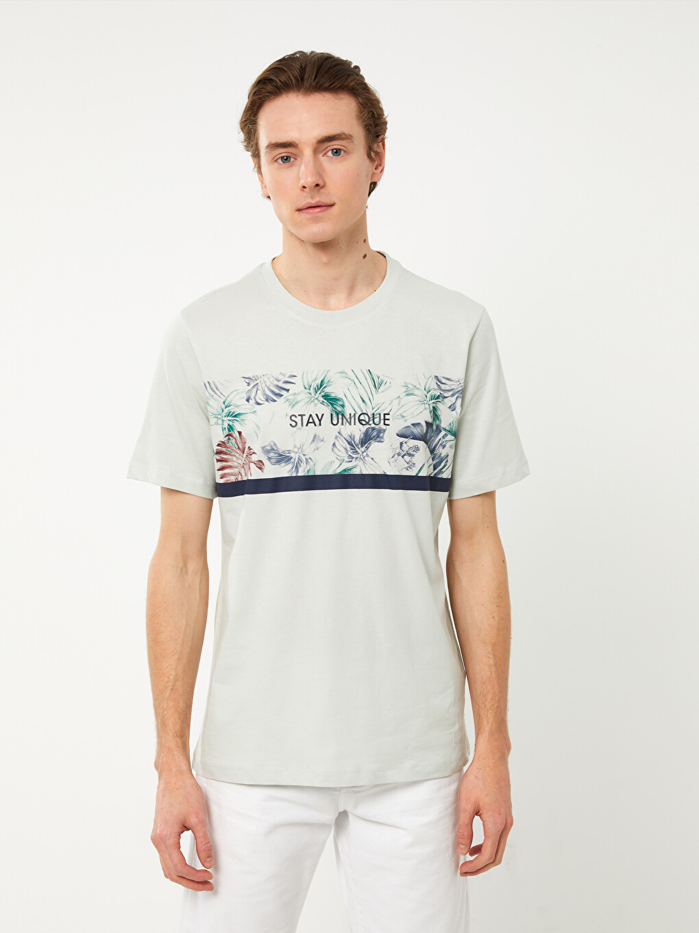 Crew Neck Short Sleeve Printed Combed Cotton Men's T-shirt