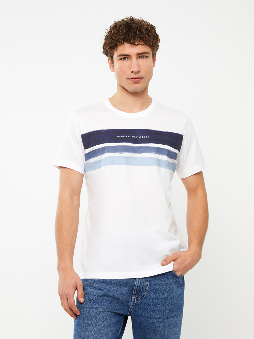 تيشيرت رجالي ياقة دائرية كم قصير مطبوع قطن ممشط