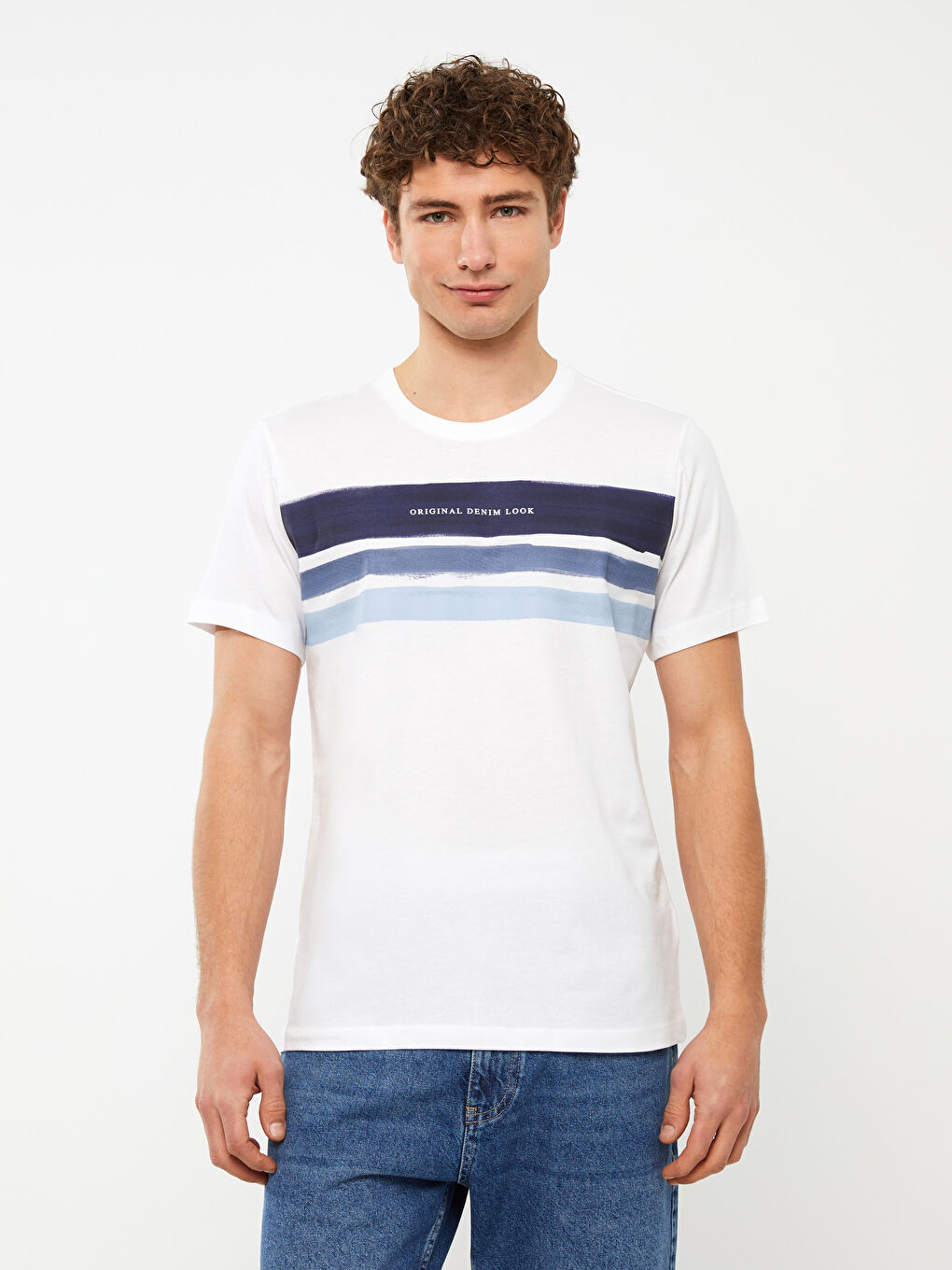 تيشيرت رجالي ياقة دائرية كم قصير مطبوع قطن ممشط-1