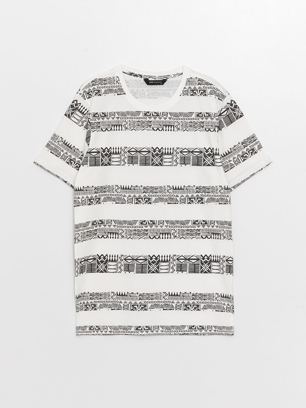 Beyaz Bisiklet Yaka Kısa Kollu Desenli Penye Erkek Tişört-5