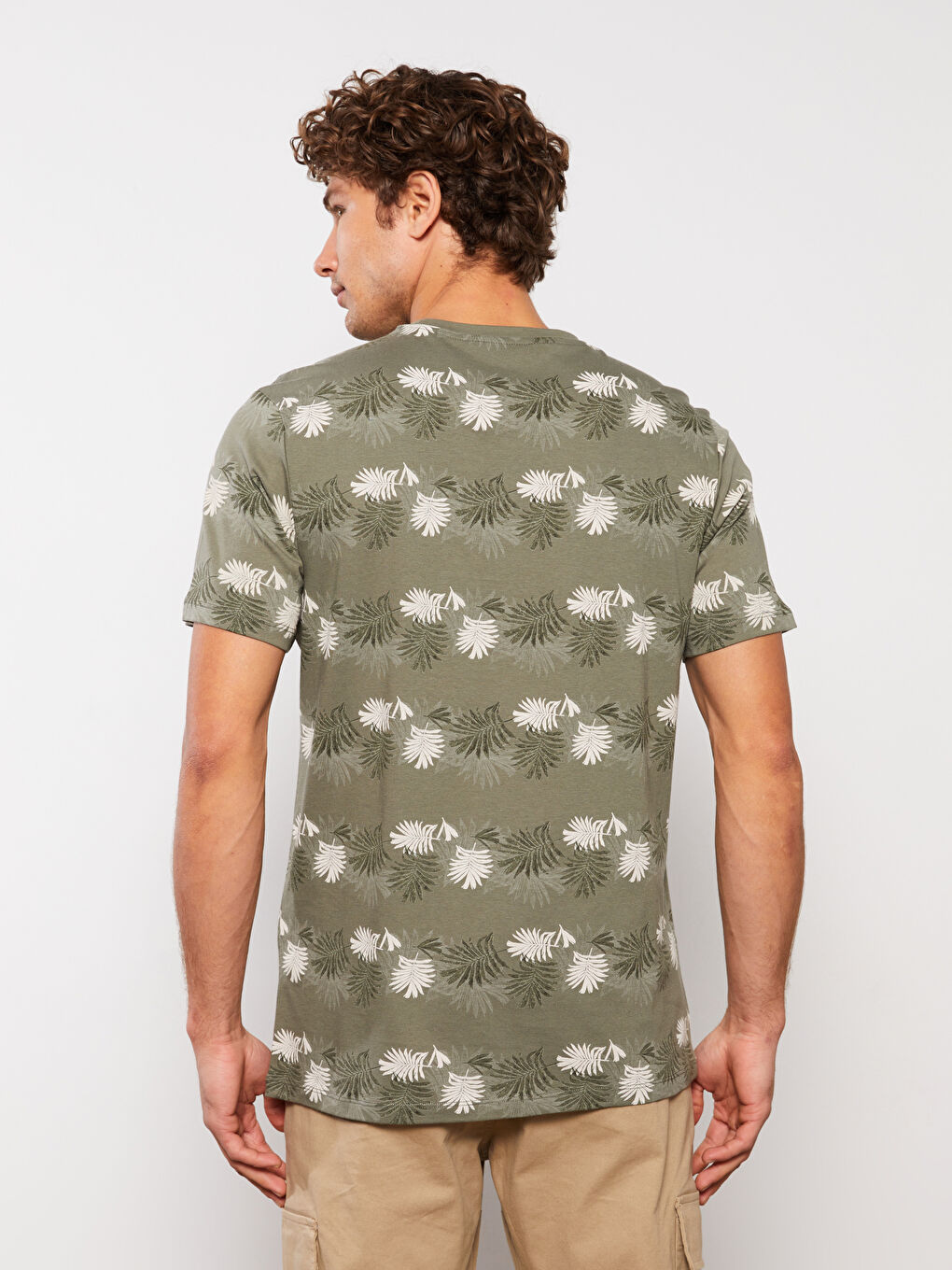 Haki Bisiklet Yaka Kısa Kollu Desenli Penye Erkek Tişört-4