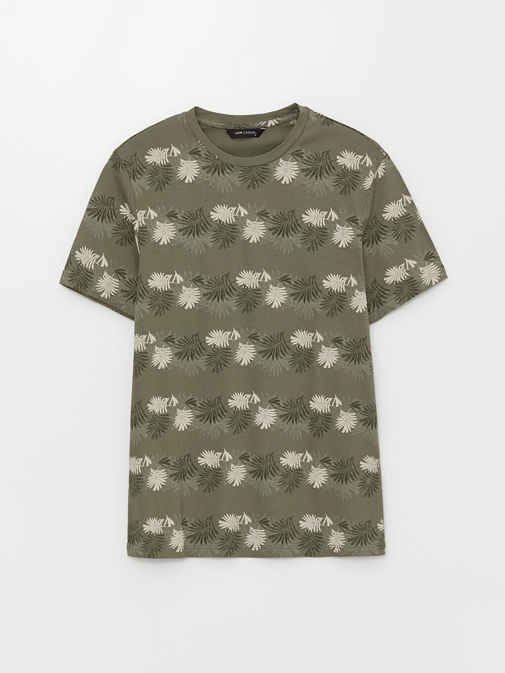 Haki Bisiklet Yaka Kısa Kollu Desenli Penye Erkek Tişört-5