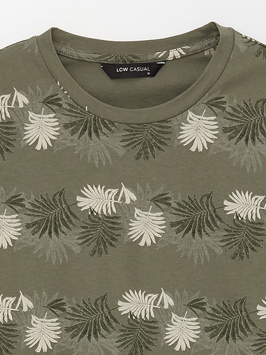 Haki Bisiklet Yaka Kısa Kollu Desenli Penye Erkek Tişört-7