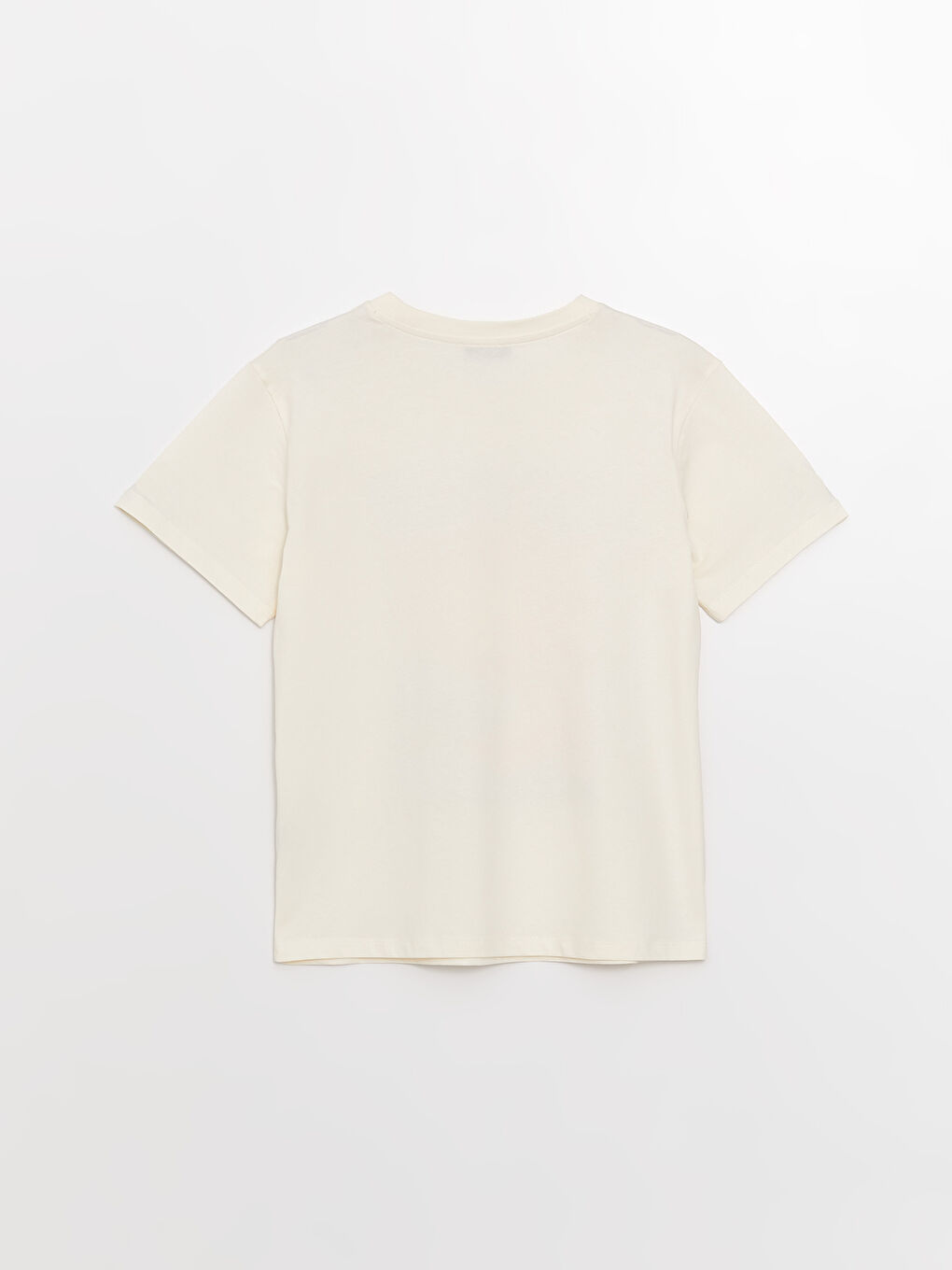 Ekru Bisiklet Yaka Baskılı Kısa Kollu Kadın Tişört-6