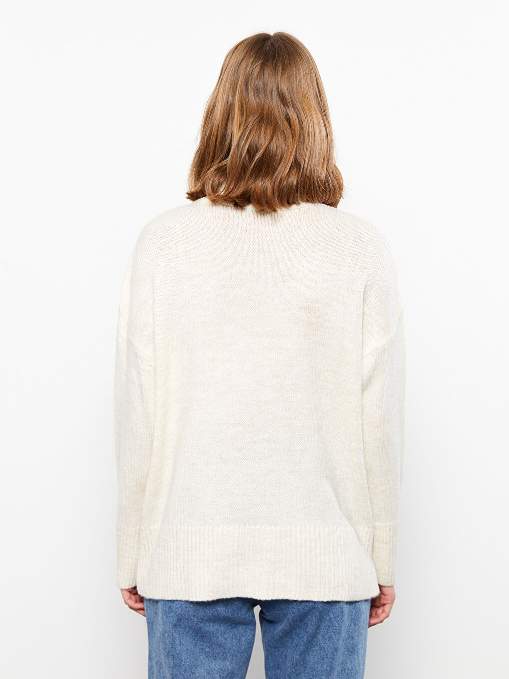 سترة تريكو ياقة هاي نيك سادة كم طويل للسيدات-4