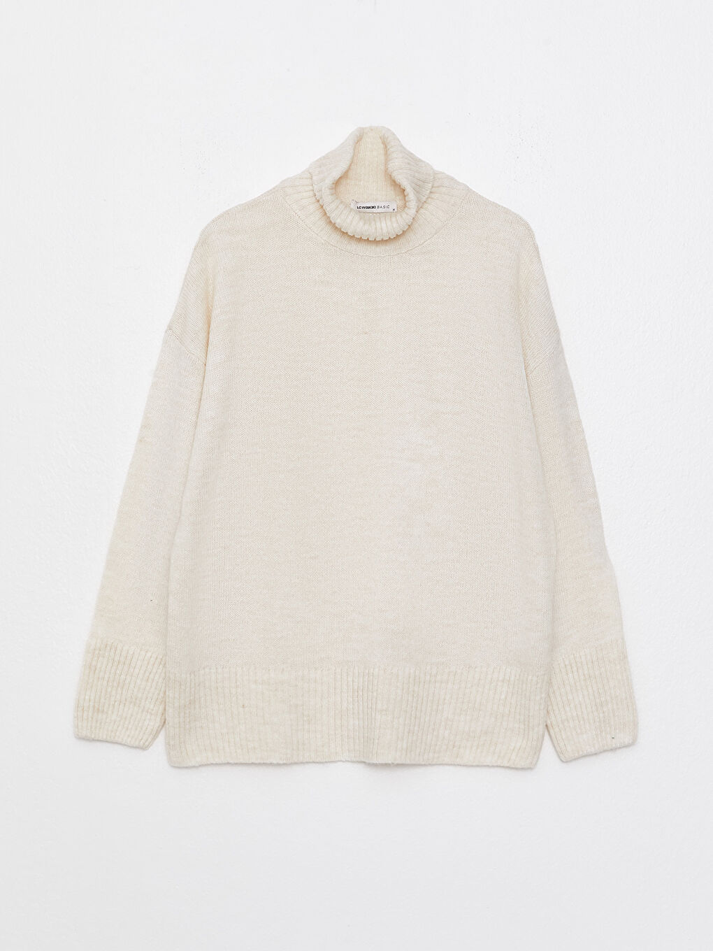 سترة تريكو ياقة هاي نيك سادة كم طويل للسيدات-5