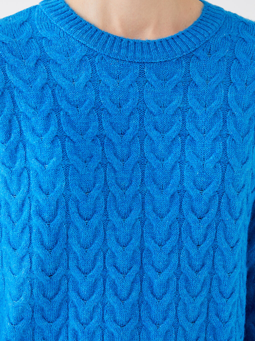 Crew Neck Self Patterned Long Sleeve Women's Tricot Sweater -S39553Z8-DLT